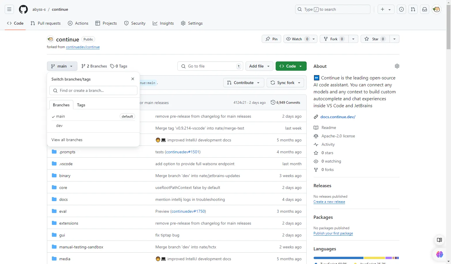 Continue repo fork