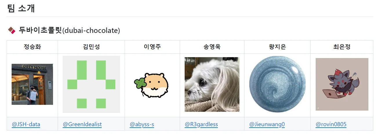 리드미 팀원 테이블 예시